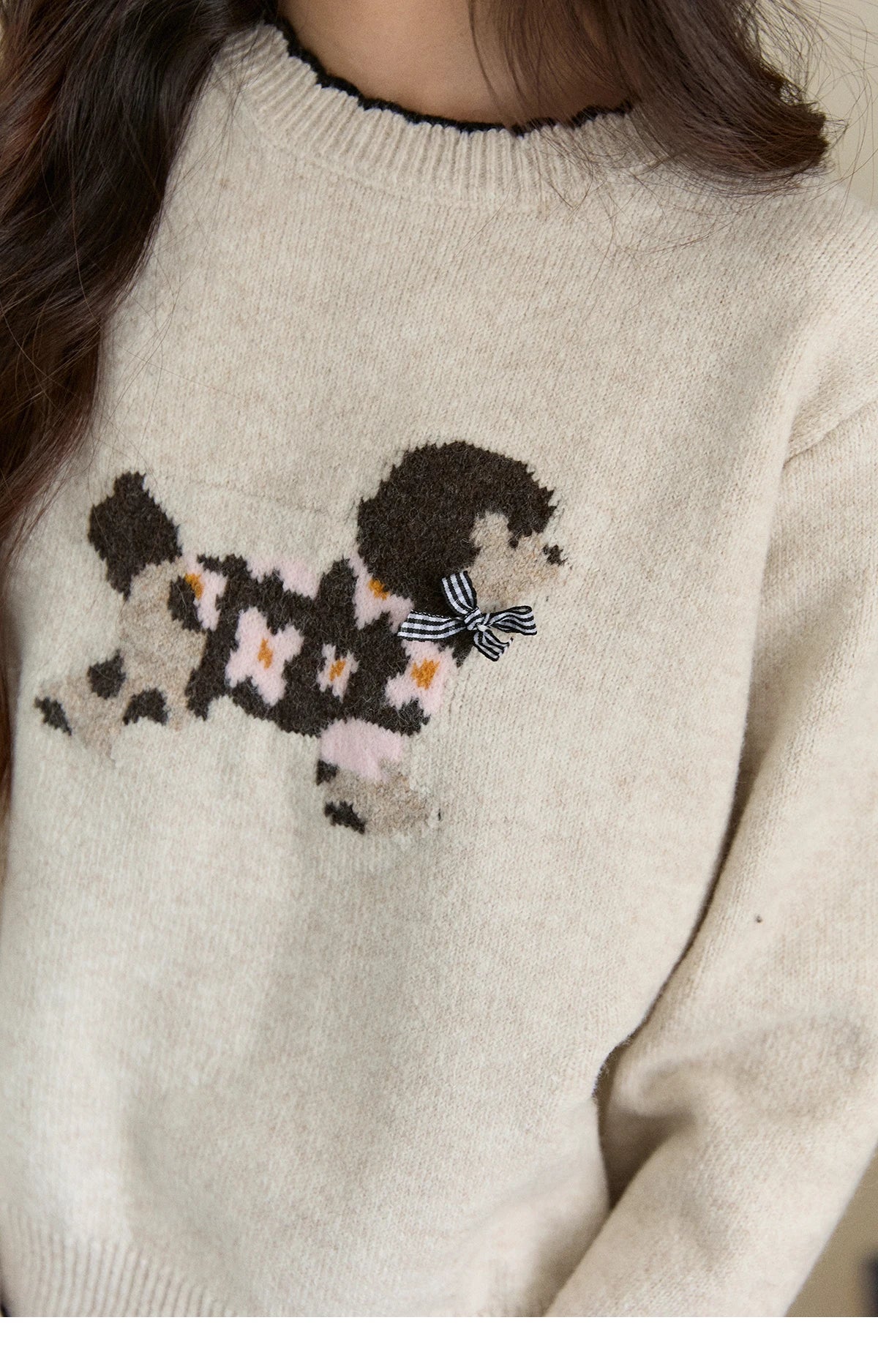 Mishow Burgundy Poodle Pattern Ruffled Trim Pullover MXE93Z2949