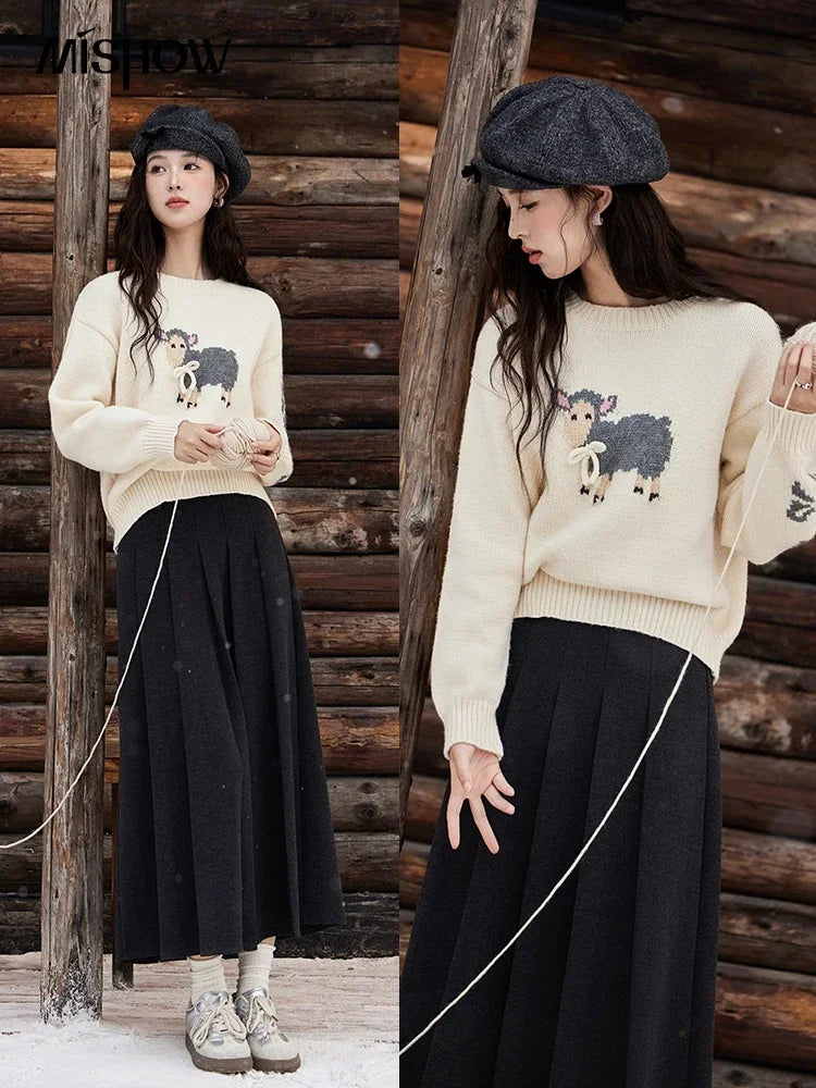 Mishow Soft Lamb Color Clash Spliced Pullover MXD59Z1140
