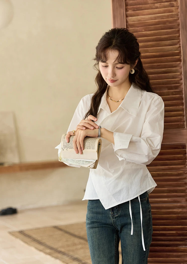 MISHOW French Side Placket Asymmetric Shirt Pleated Waist Lapel MXD45C0357