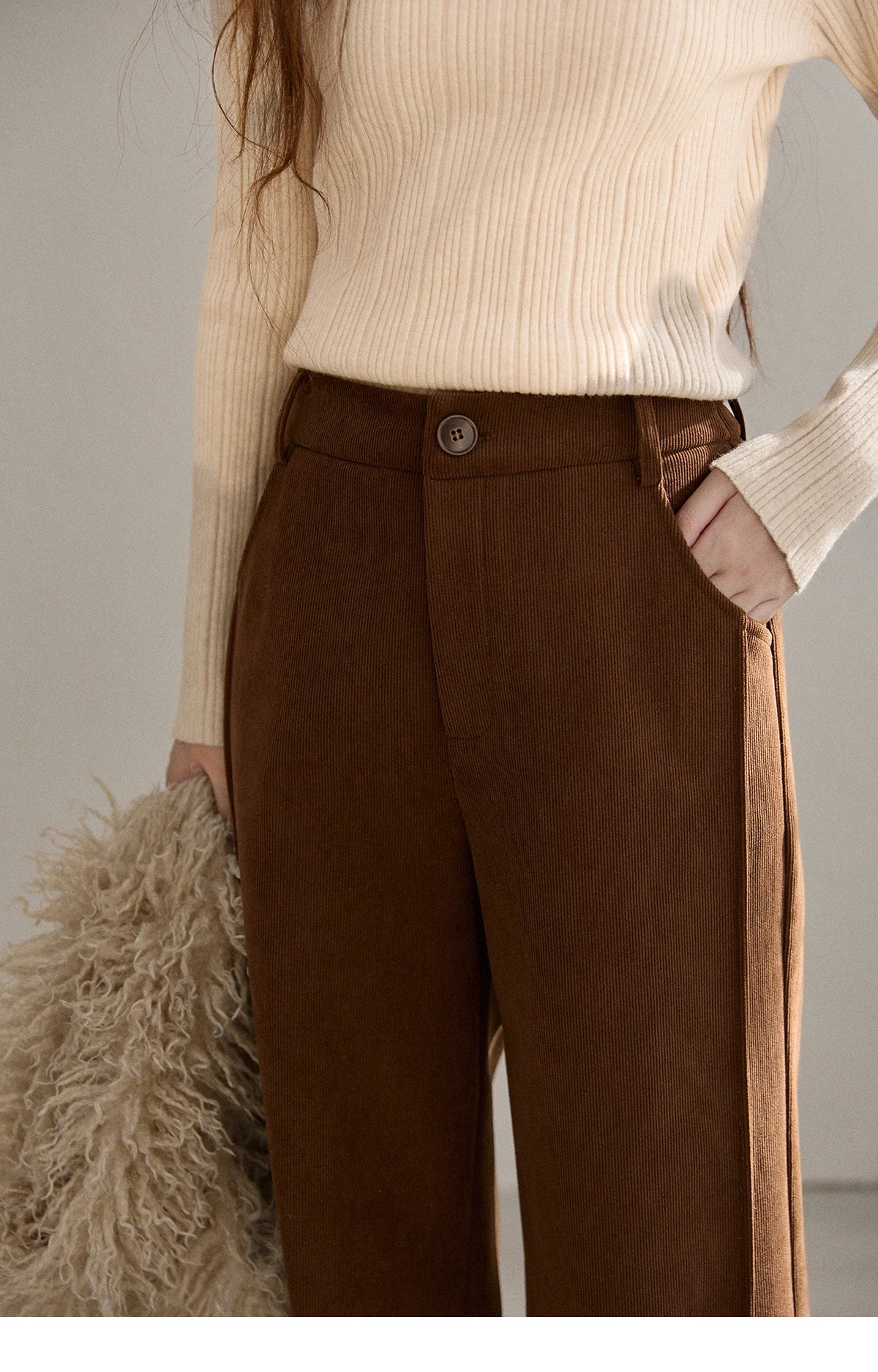 MISHOW Corduroy Straight Leg Pants Silver Fox Velvet Warm MXE91K1125