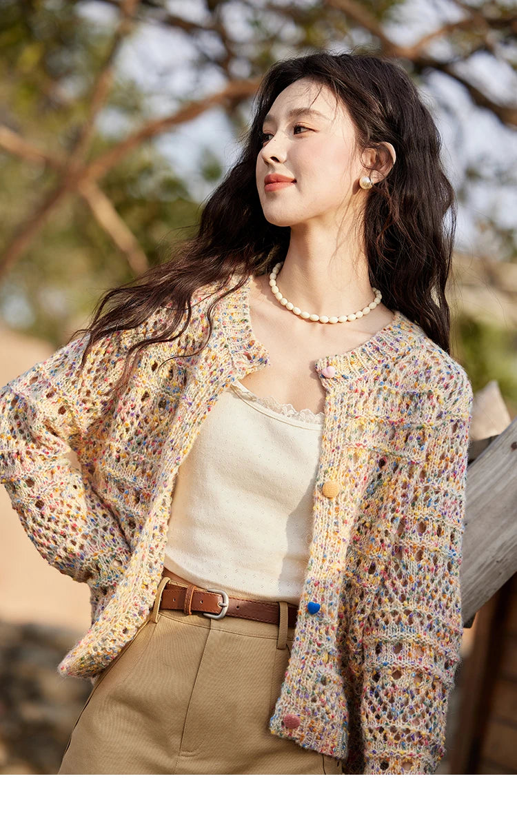 Mishow Rainbow Button Hollow Knit Cardigan MXE13Z1110