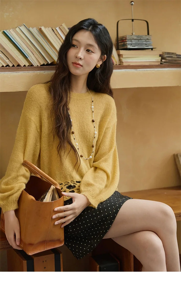 Mishow French Hollow Out Floral O-Neck Sweater MXE44Z2491