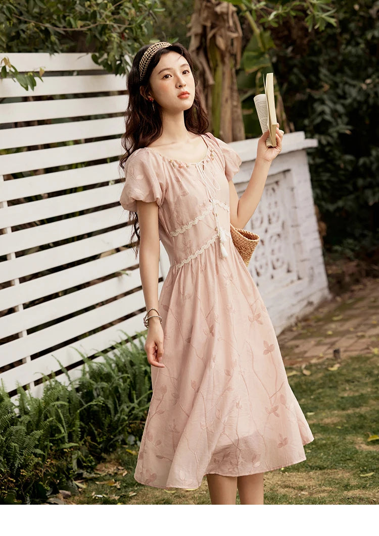Mishow Print Beaded Neckline Puff Sleeve Dress MXE33L2208