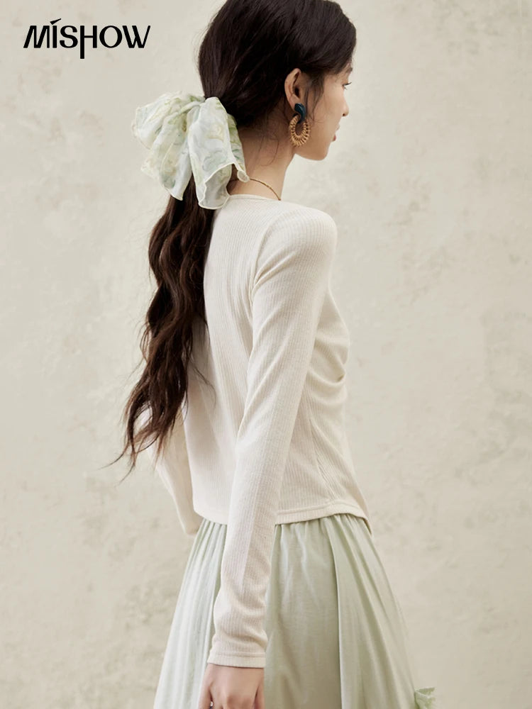 Mishow Fake Two Piece Lace-up Knit Top MXE15Z1185