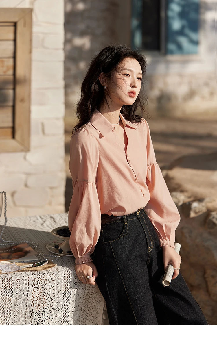MISHOW French Polo Neck Long Sleeve Shirt Solid Casual MXE11C0388