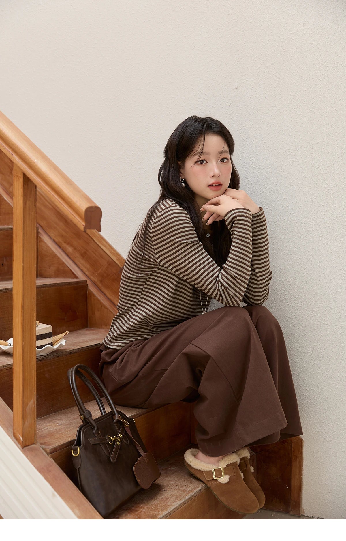 MISHOW Brown Wide-Leg Pants High Waist Drape Trousers MXE51K1094