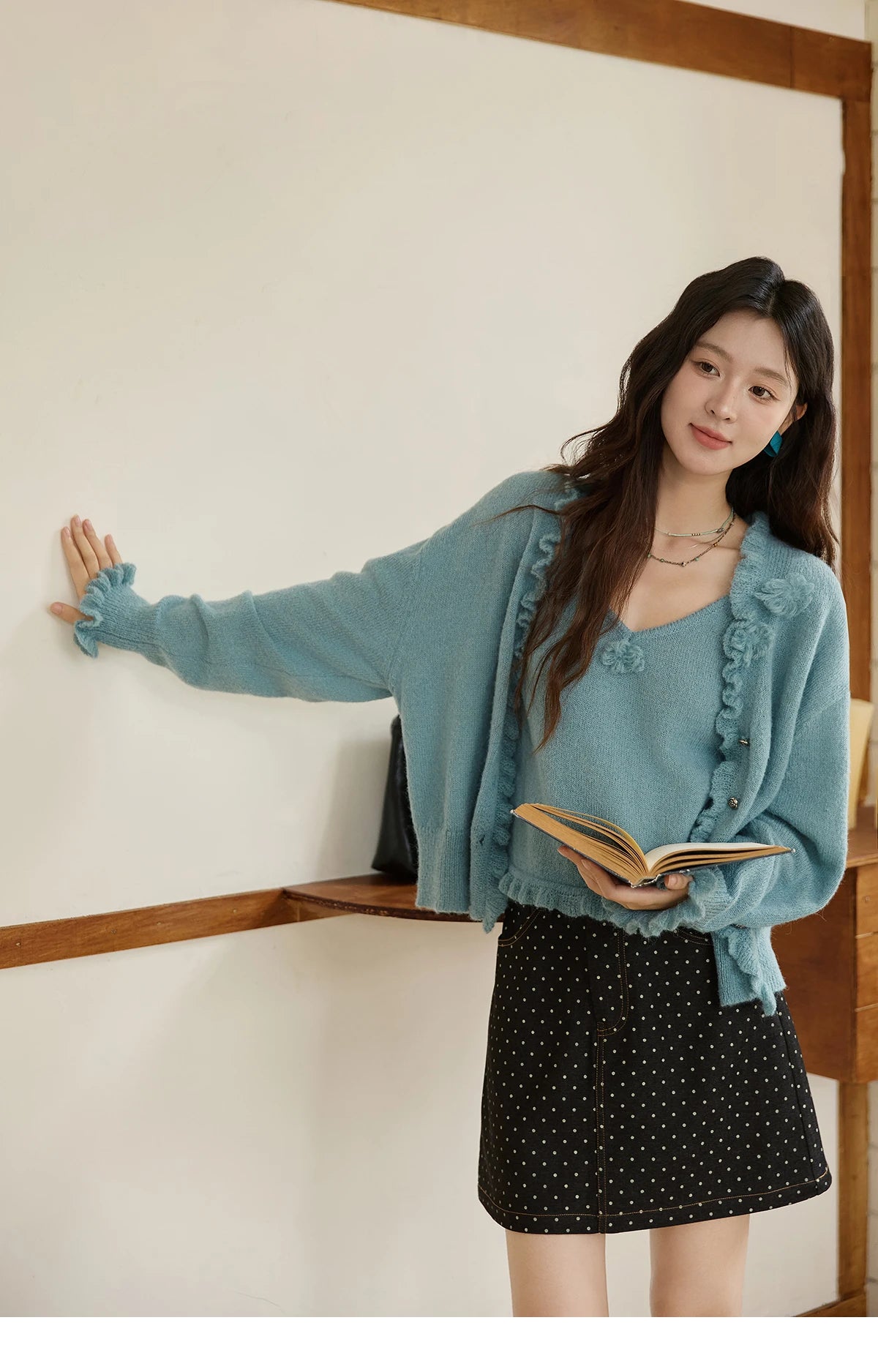Mishow Blue Lotus Leaf Edge Cardigan & Camisole Set MXE45T1377