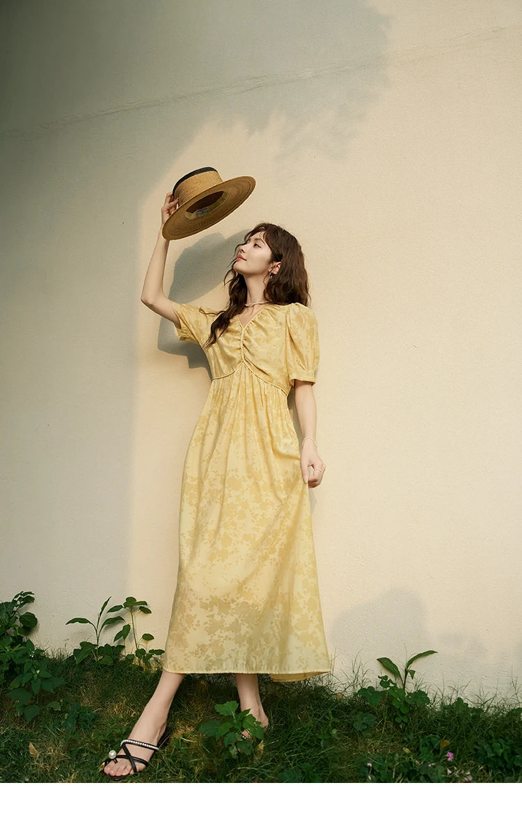 MISHOW French Chiffon Floral Puff Sleeve Dress MXD23L1878