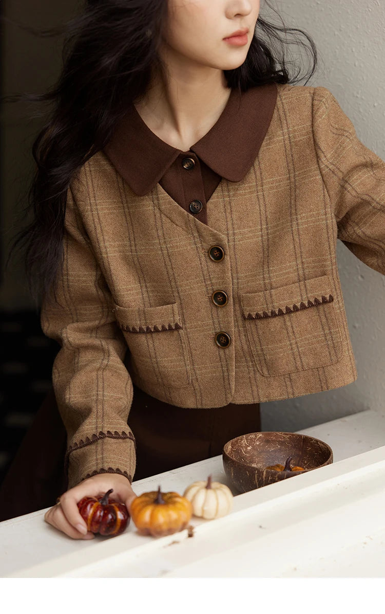 Mishow Plaid Tweed Jacket & Pleated Midi Skirt Set MXD46W0460