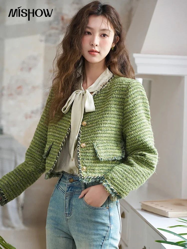MISHOW Ribbon Collar Shirt Sweet Cuffs Pleated Embroidered Petal Sleeve MXD14C0226