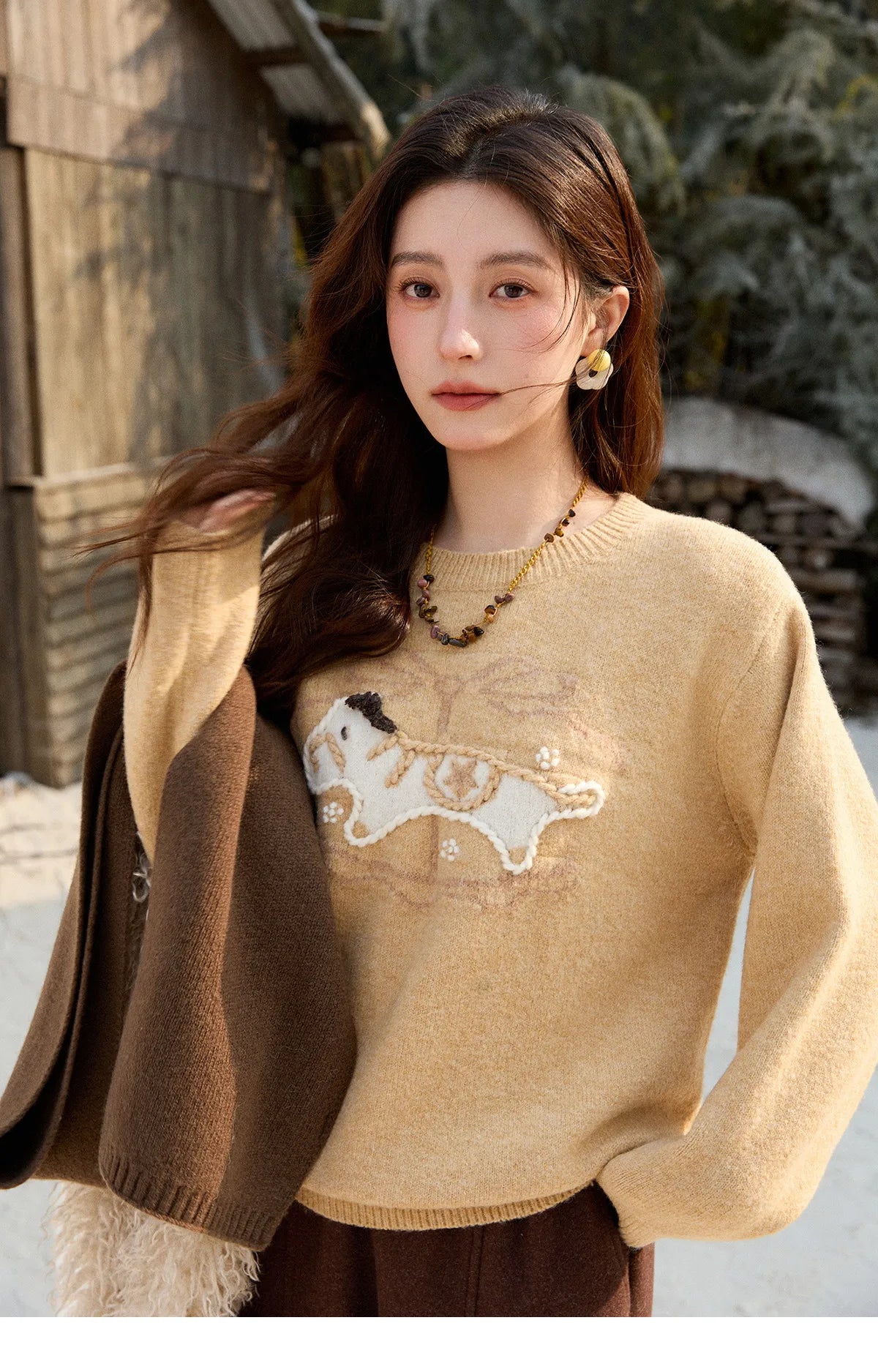 Mishow Handmade Embroidered Pony Jacquard Pullover MXE92Z2848
