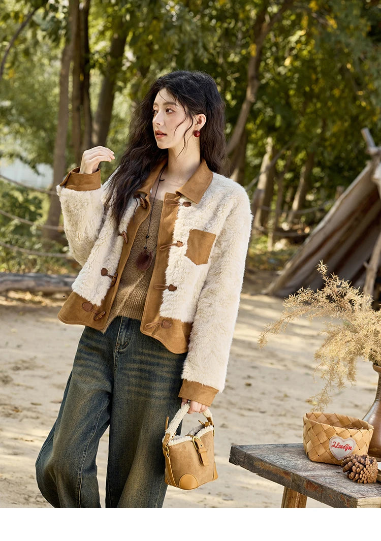 Mishow Lamb Wool Ox Horn Button Short Jacket MXD36W0504