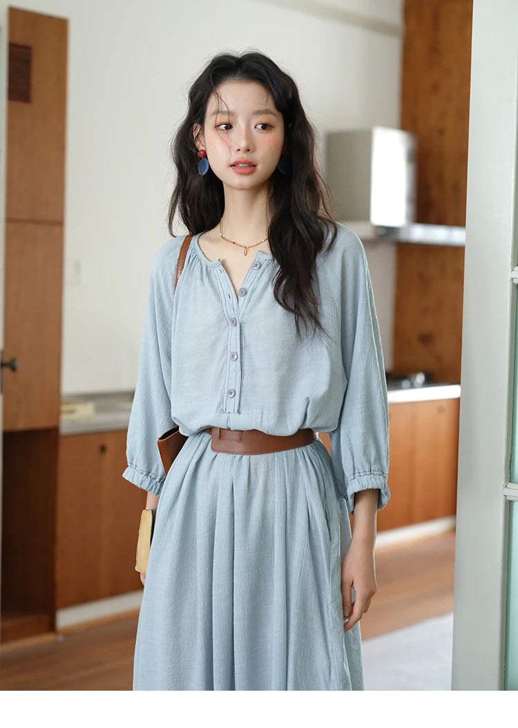 Mishow Half Sleeve Bamboo Knot Dress with Bohemian Belt MXE20L2468