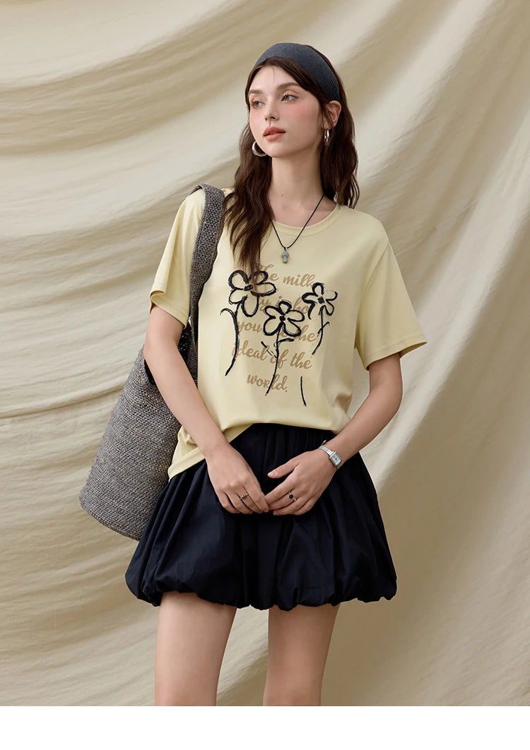 Mishow Embroidered Flower Round Neck Tee MXE33T0498