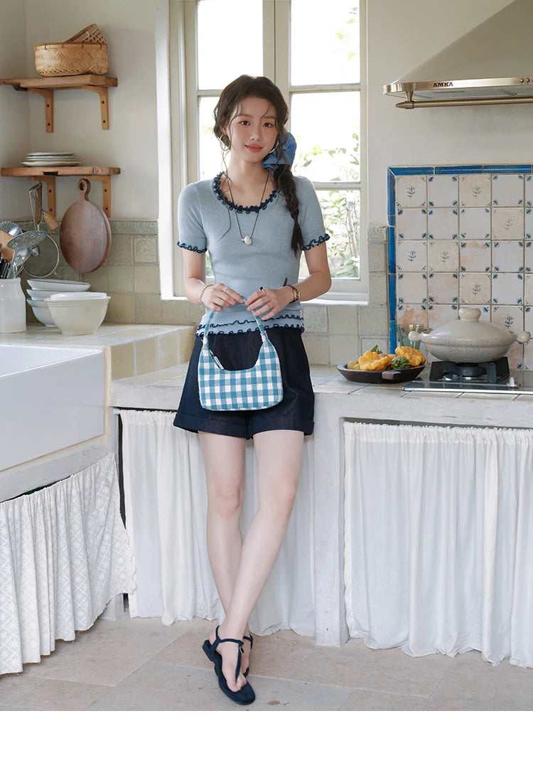 Mishow Round Neck Ear Edge Short Sleeve Tee MXE32Z1233