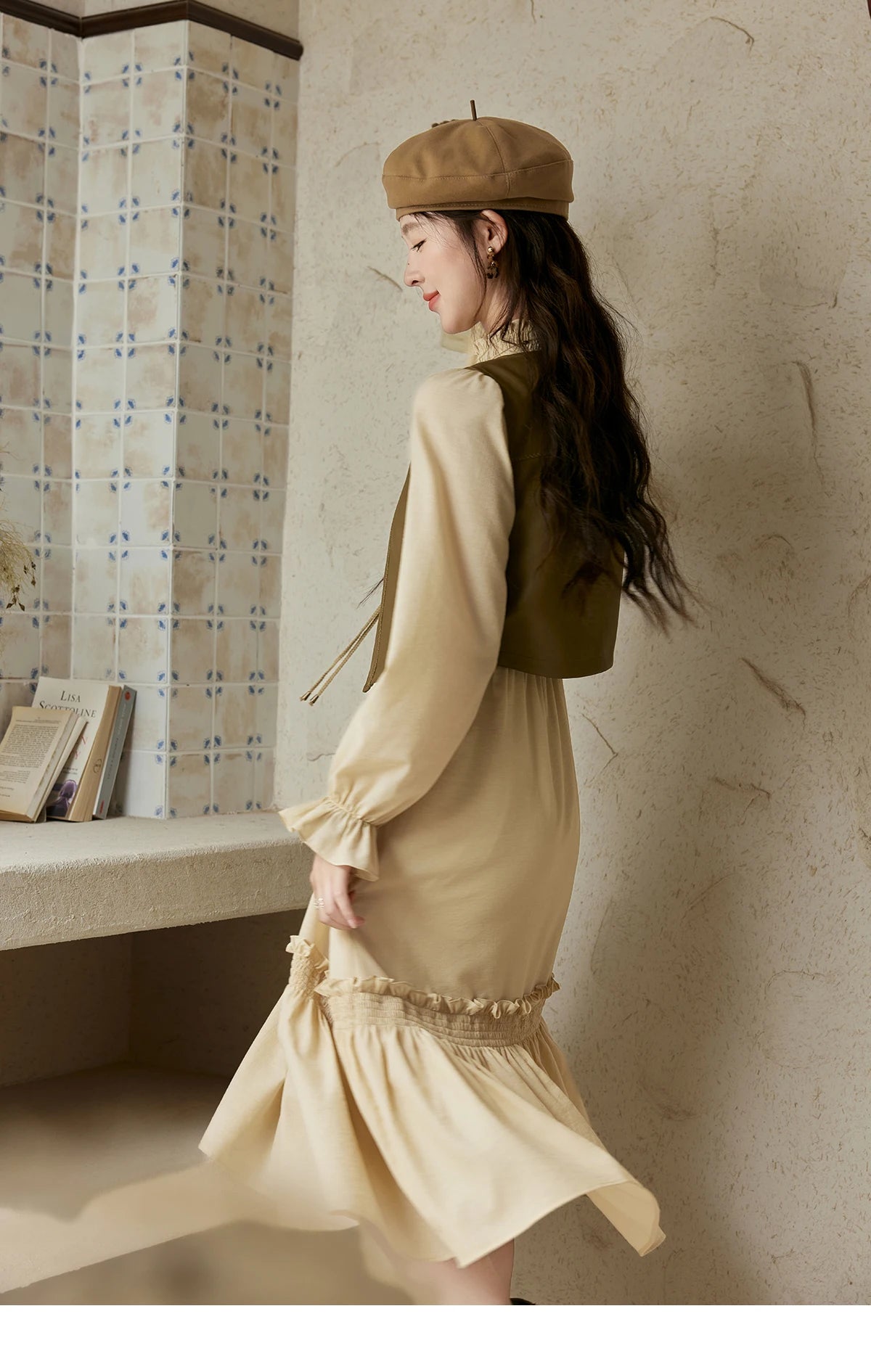 Mishow French Stand Neck Lotus Leaf Sleeve Dress MPD42L2036