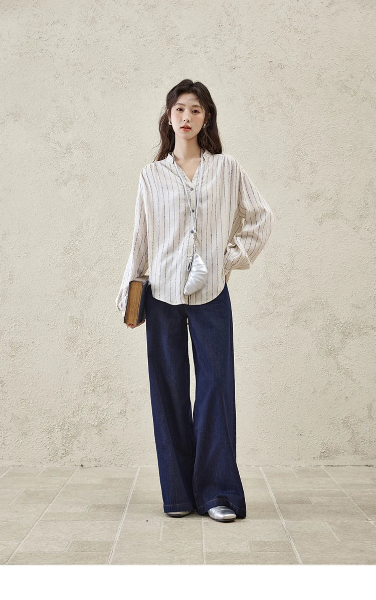 Mishow Stitching Ruffle High Waist Wide Leg Jeans MXE16K0907