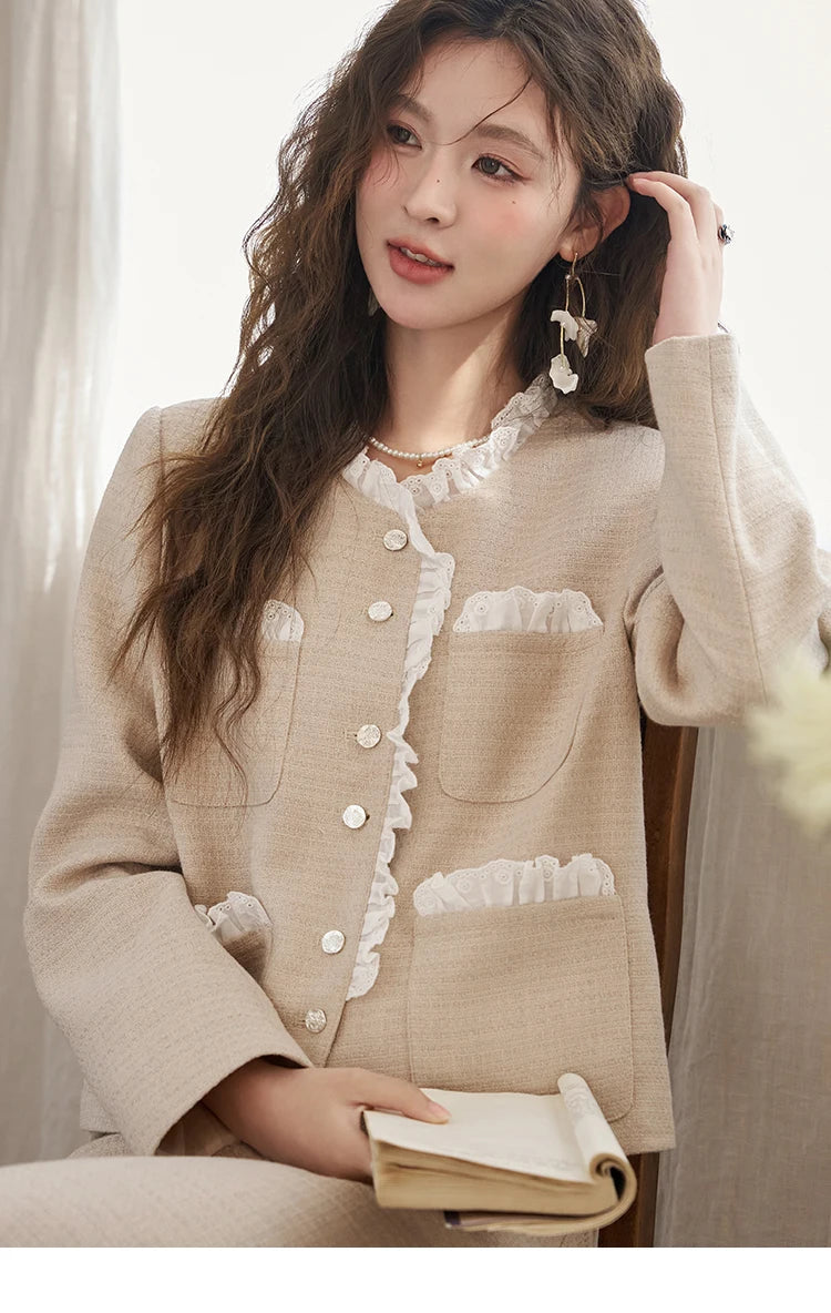 Mishow French Fragrant Collar Coat & Split Back Skirt Set MXD12W0274