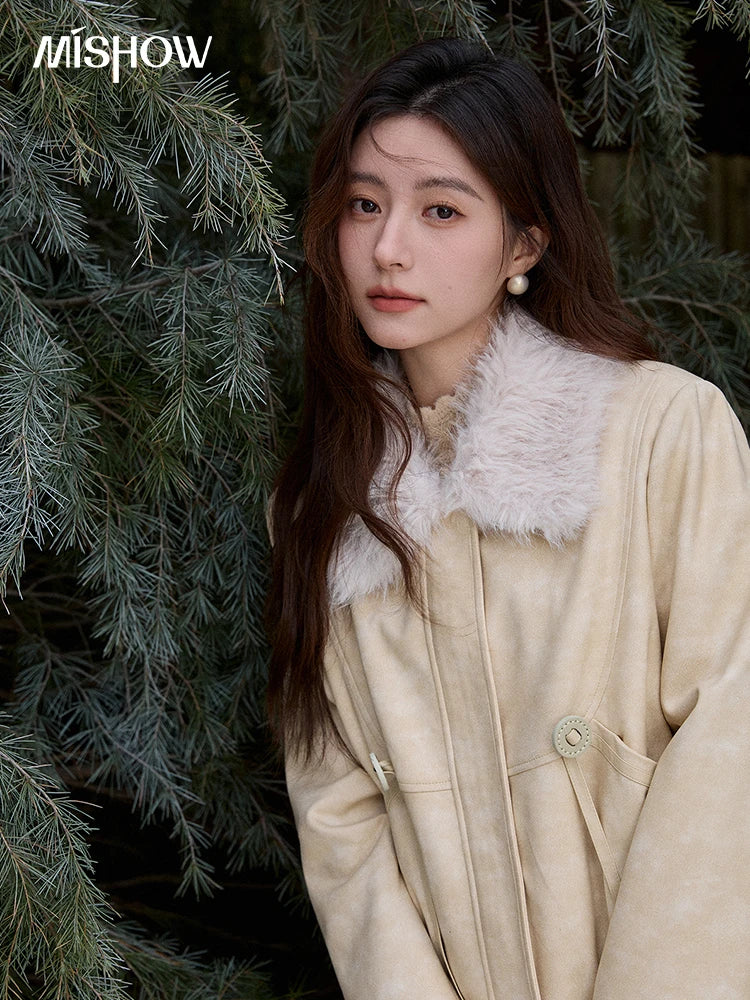 Mishow Apricot Suede Plush Collar Jacket MXE91W0987