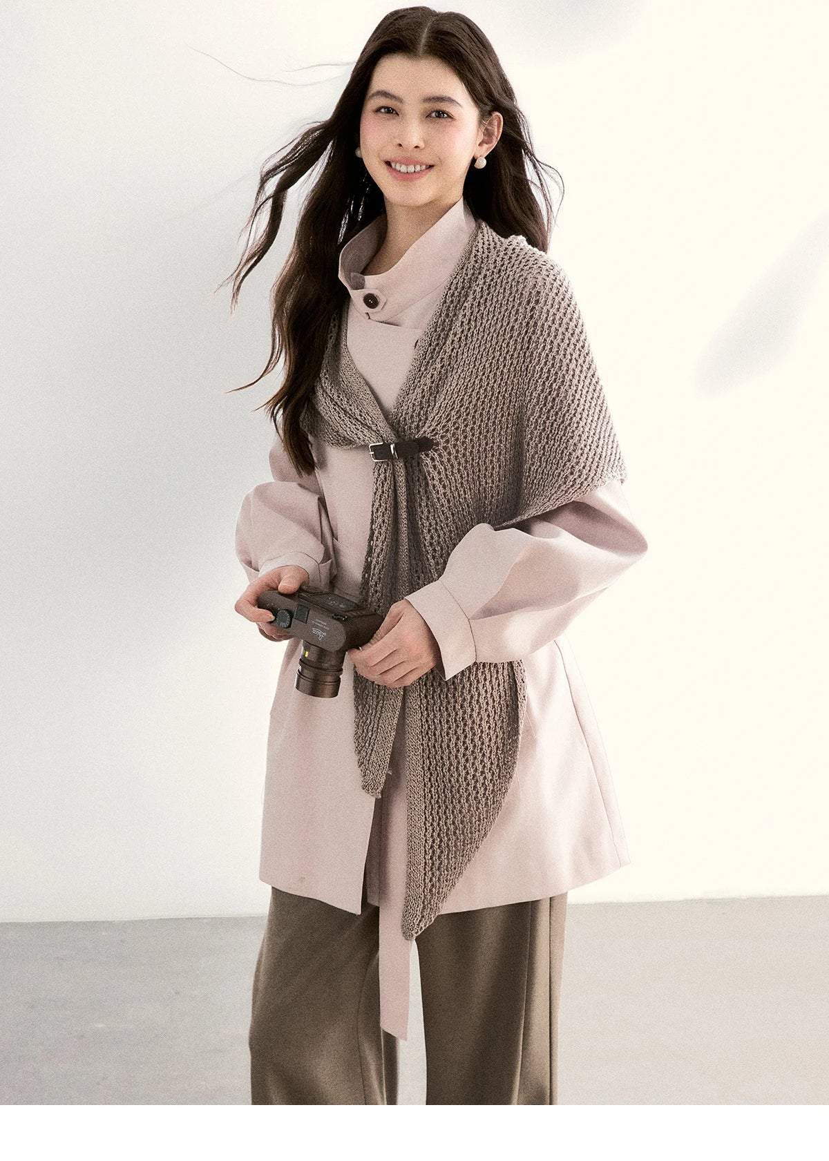 Mishow Dusty Pink Stand Collar Belted Trench MXF108W1002
