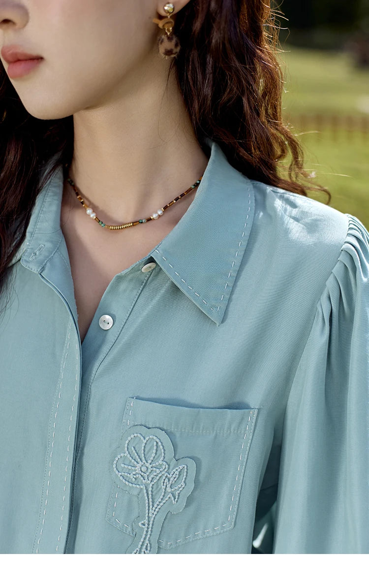 MISHOW Retro Long Sleeve Shirt Lantern Sleeve Embroidery MXD41C0287