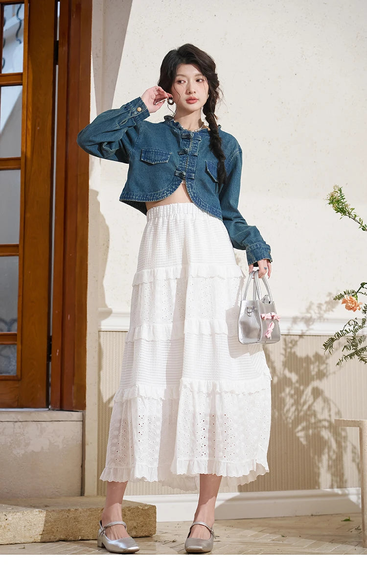 Mishow Retro Chinese Buckle Denim Vest Dress MXD14L1771