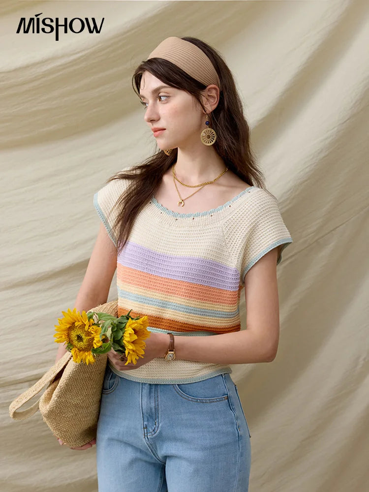 Mishow Striped Round Neck Slim Knit Pullover MXE31Z1222