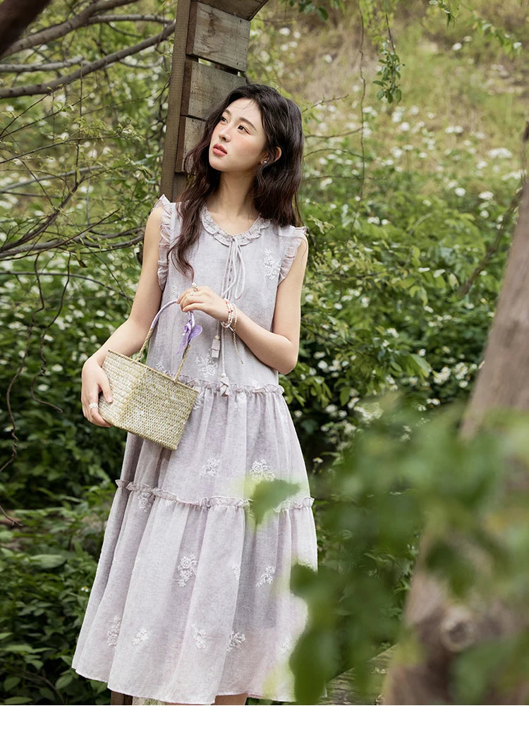 Mishow Round Neck Ruffled Sleeveless Embroidered Dress MXE33L2231