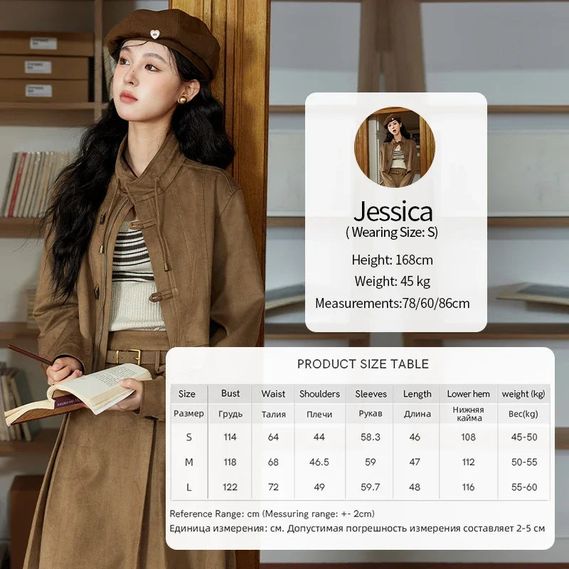 Mishow Retro Suede Stand Collar Jacket & Pleated Skirt Set MXD44W0423
