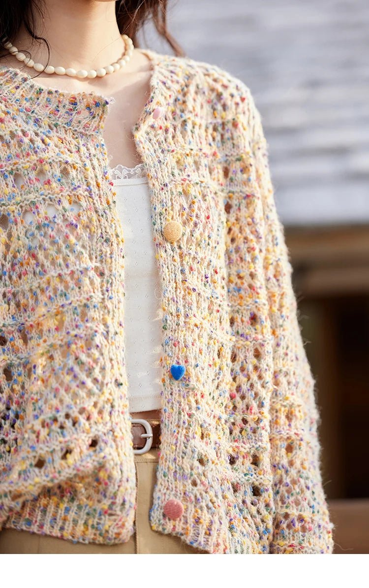 Mishow Rainbow Button Hollow Knit Cardigan MXE13Z1110