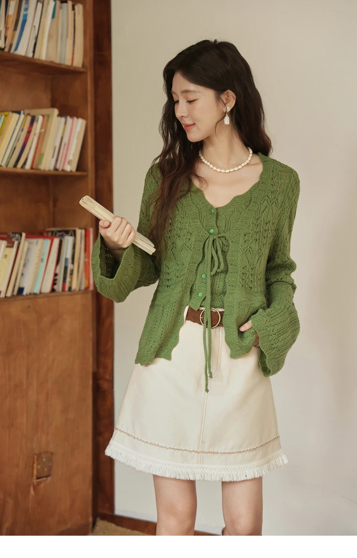 Mishow Flared Sleeve Lace-Up Cardigan & Camisole Set MXE42T0717