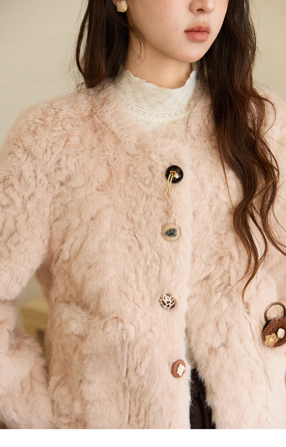 Mishow Sweet Pink Faux Rabbit Fur Coat MXE87W0990