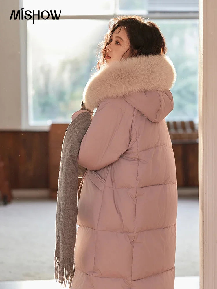 Mishow Long Hooded Fox Fur Collar Down Coat MXD56Y0054