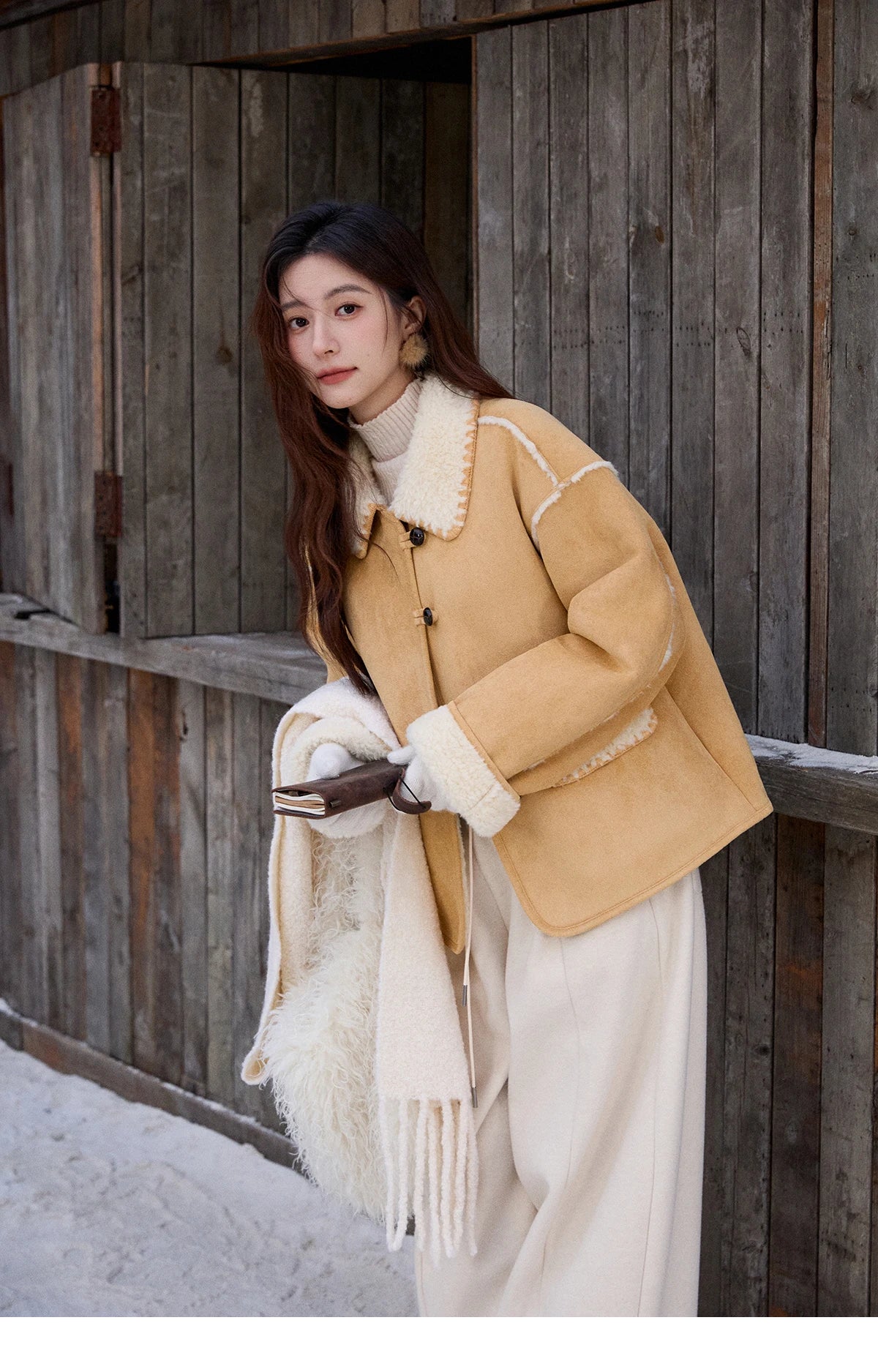 MISHOW Yellow Fur Suede Jacket Lapel Loose Warm MXE92W1016