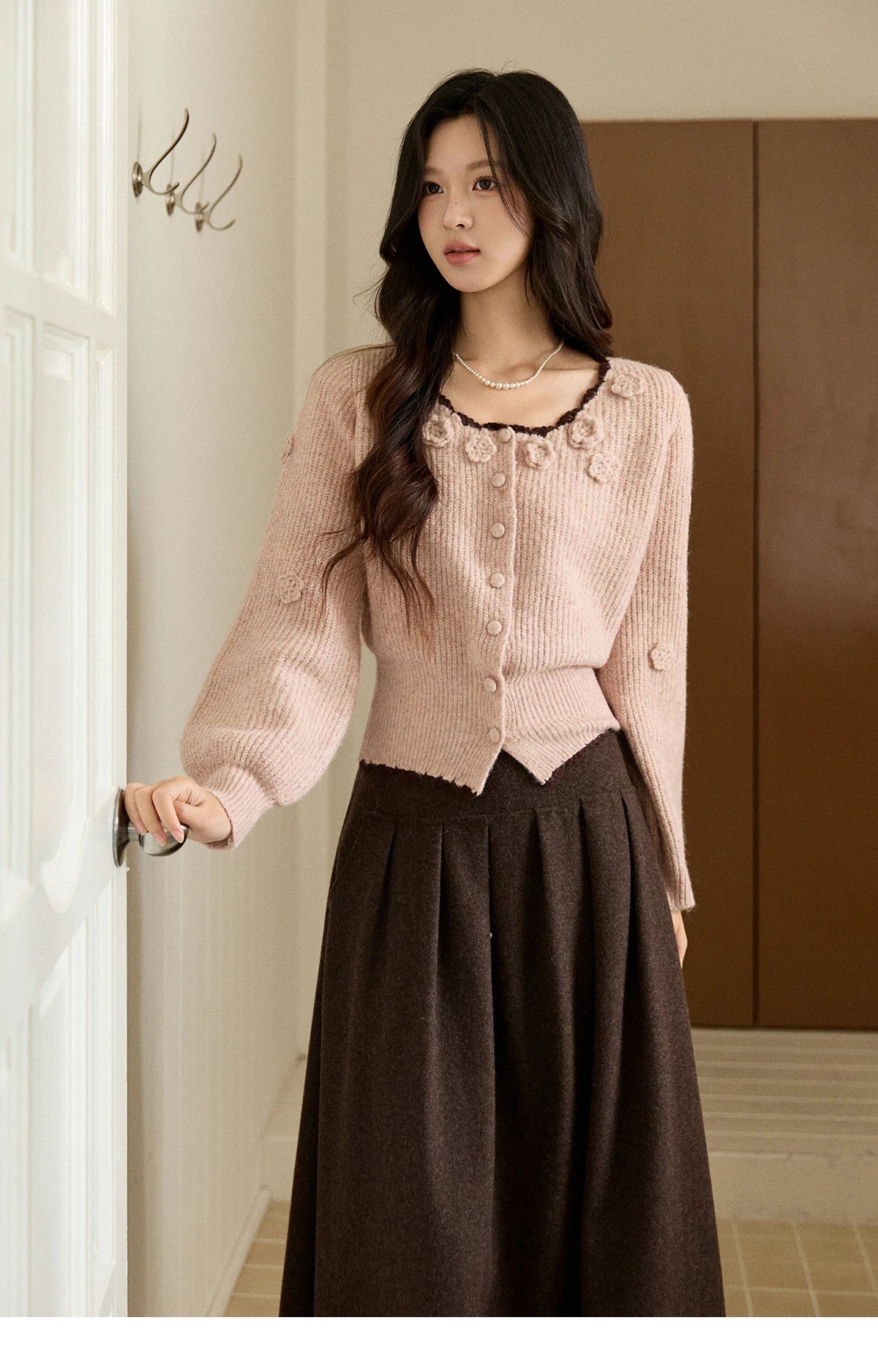 Mishow Pink Flower Lace Trim Cardigan MXE94Z2862