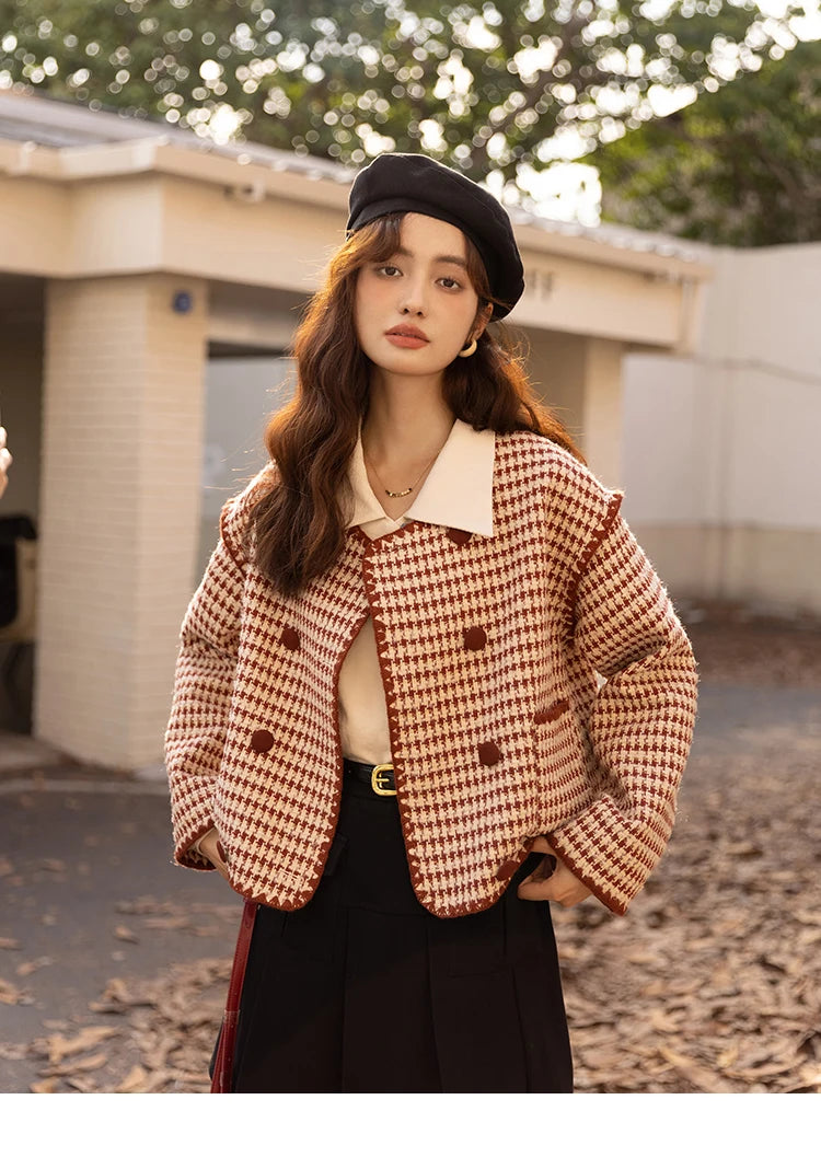 Mishow Elegant Plaid Wool Blend Short Coat MXB42W0479