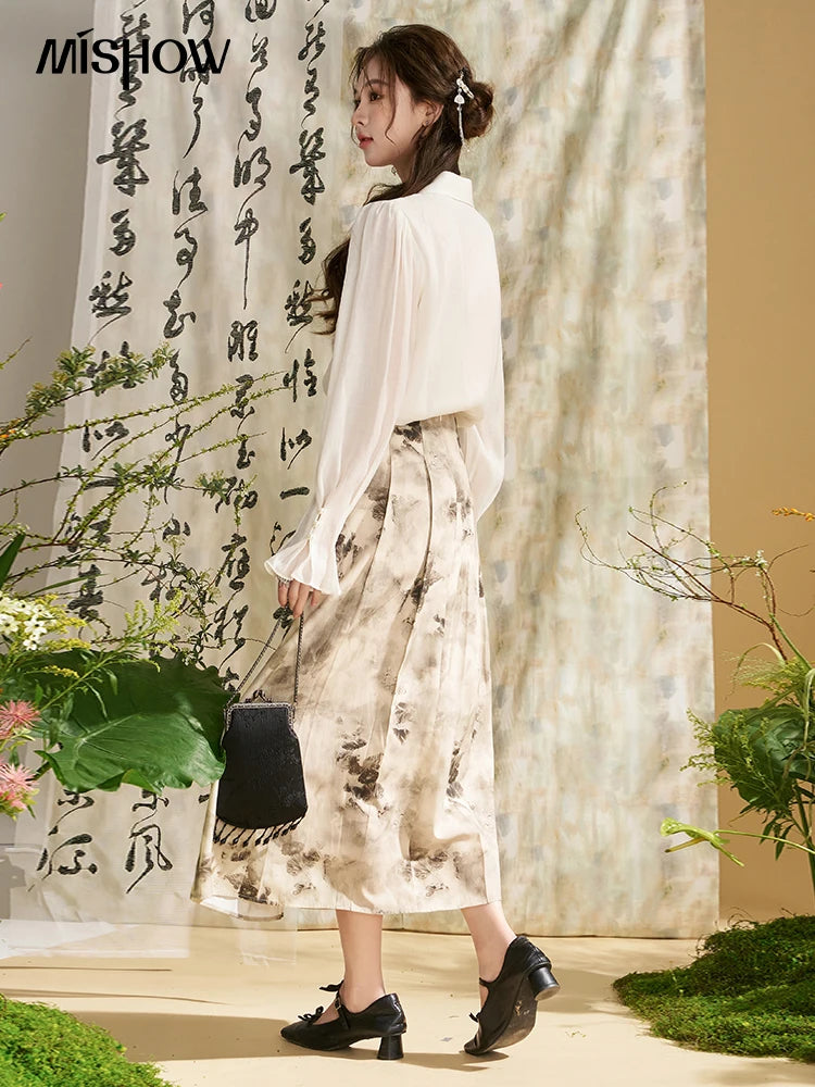 MISHOW Chinese Lapel Shirt Pearl Embellishments Petal Sleeve MXD11X1344
