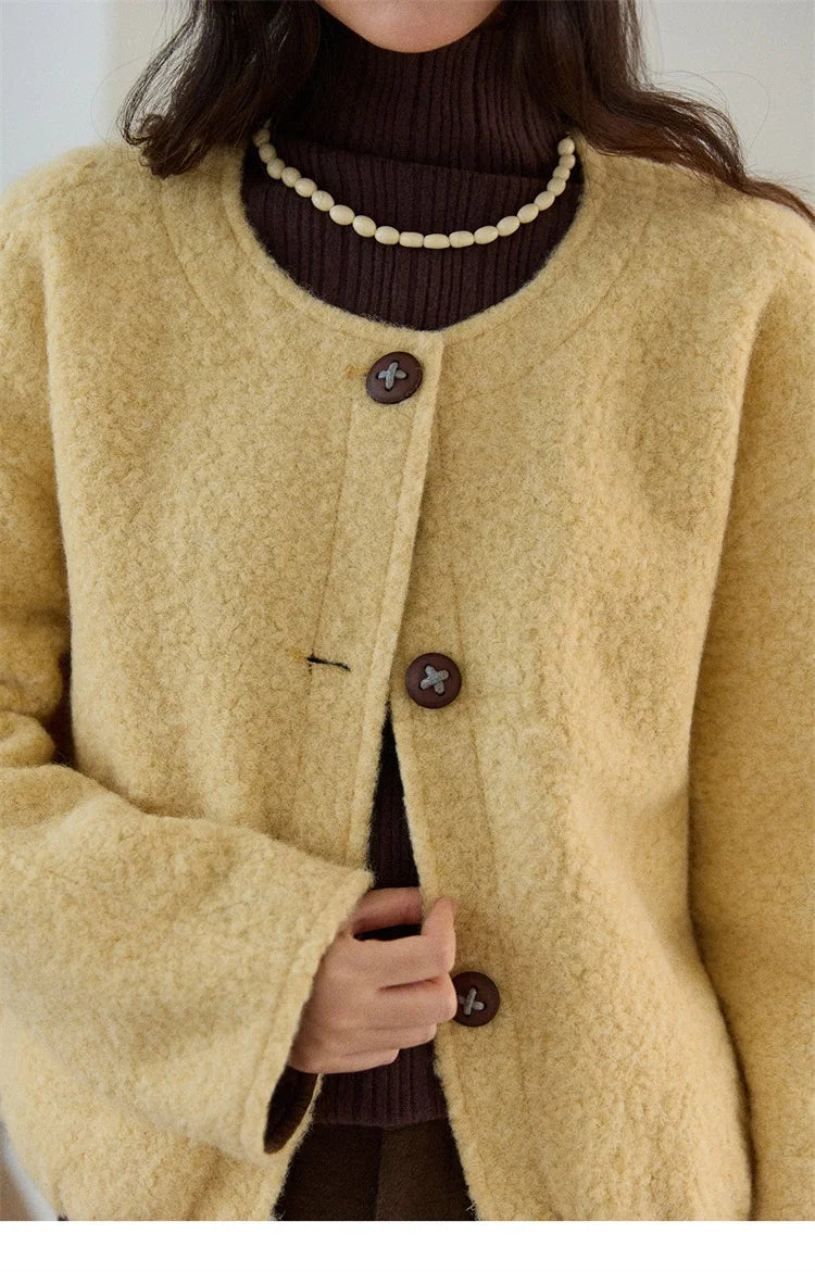 MISHOW Brown Wool Quilted Coat Round Neck Short Loose MXE87W0935