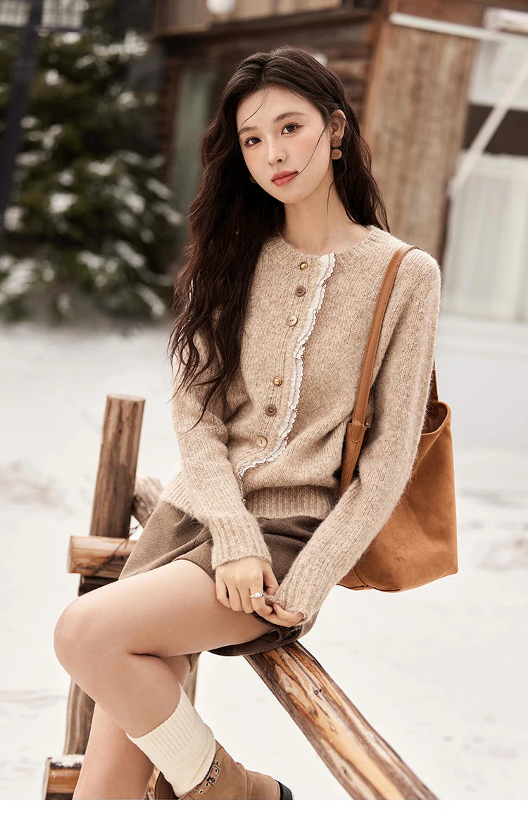 Mishow Spliced Lace Button Cardigan MXD58Z0998