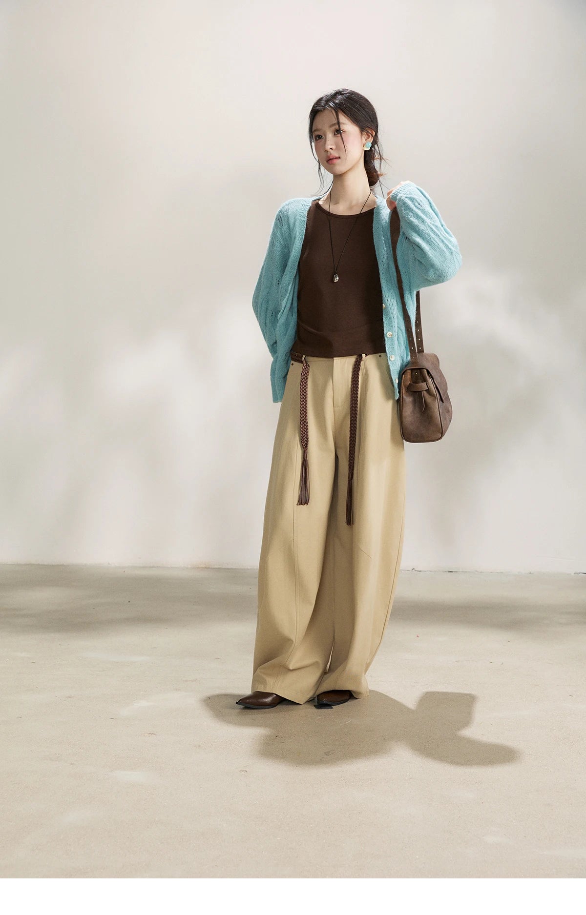 Mishow Blue Hollow Out V-Neck Wool Cardigan MXF13Z2975