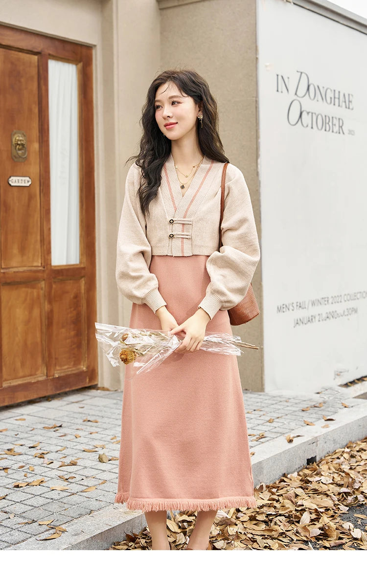 MISHOW Knitted Lantern Sleeve Sweater Dress MXC46L1589