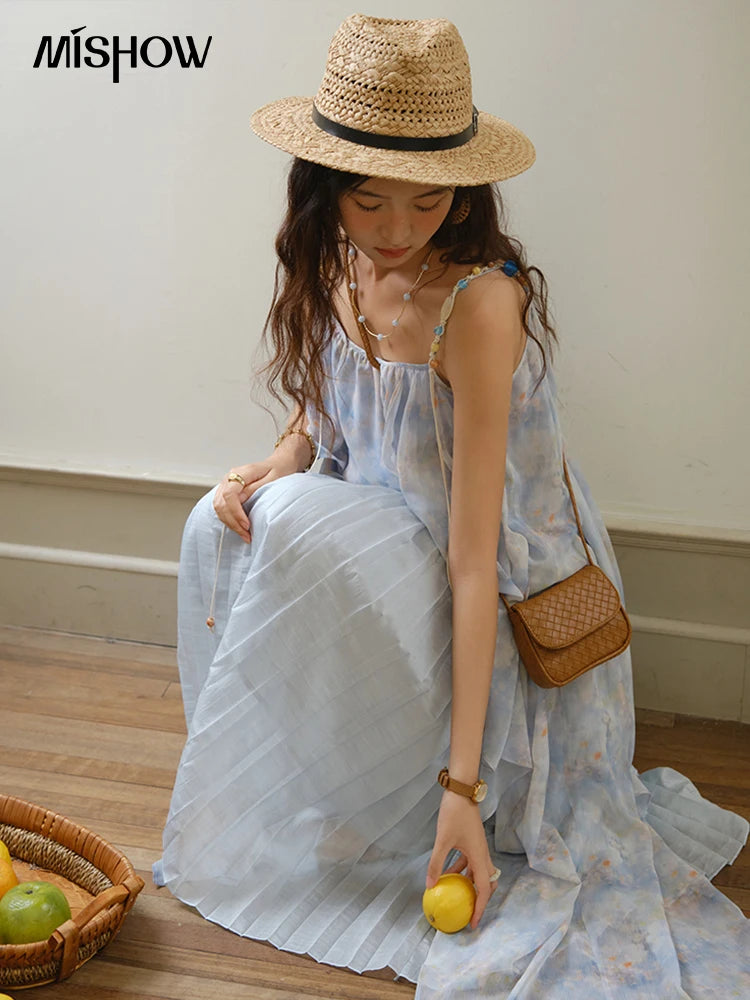 Mishow Print Strap Multi Layer Ruffle Dress MXE35L2233