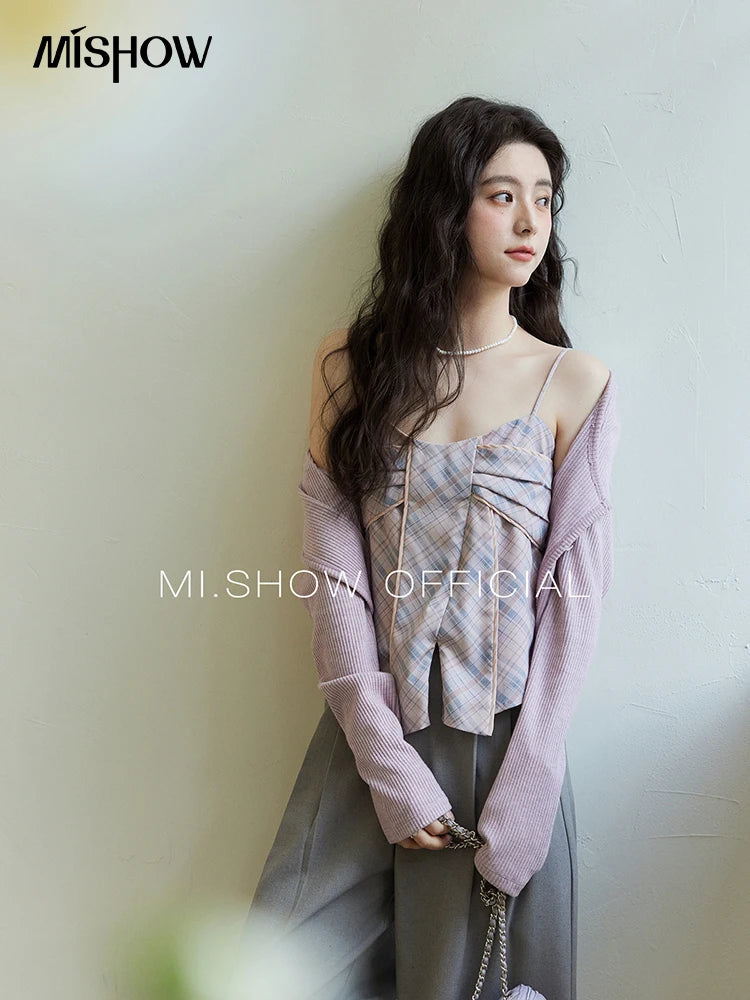 Mishow Plaid Bowknot V-Neck Camisole MXE11D0046