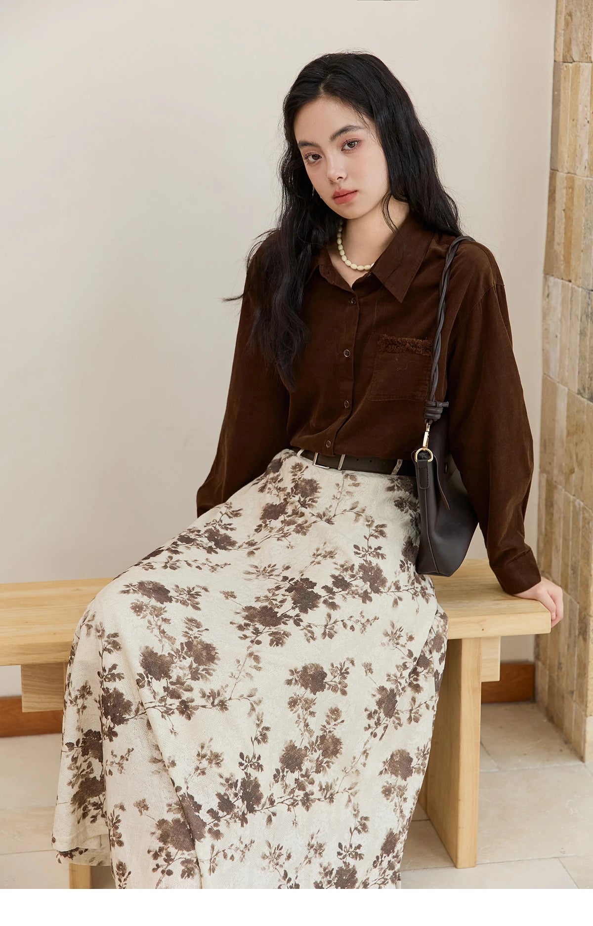 MISHOW Brown Corduroy Shirt Raw Edge Pocket MXE47C2419