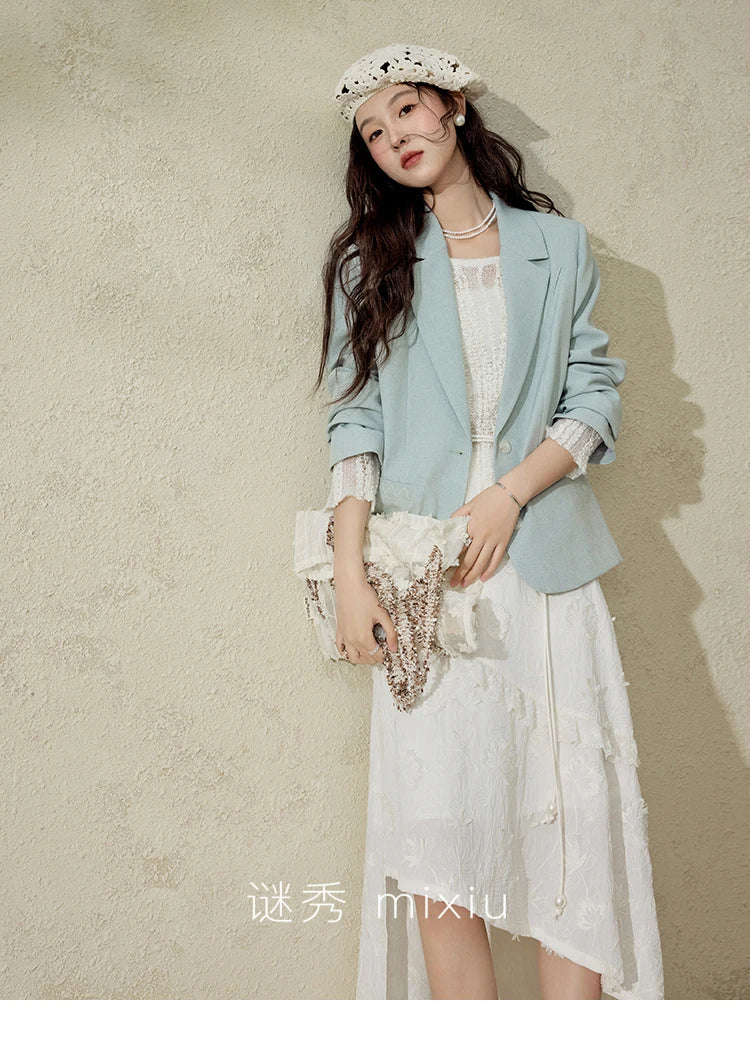 Mishow Apricot White Hollow Mohair Drop Sleeve Top MXE12Z1120