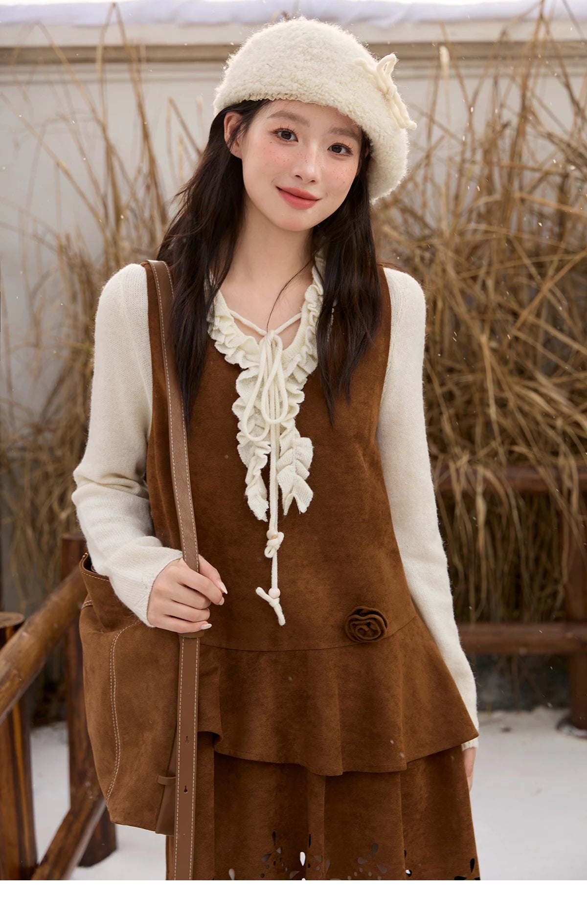 Mishow Brown Retro Suede Hollow Out Vest Dress MXE51L2524
