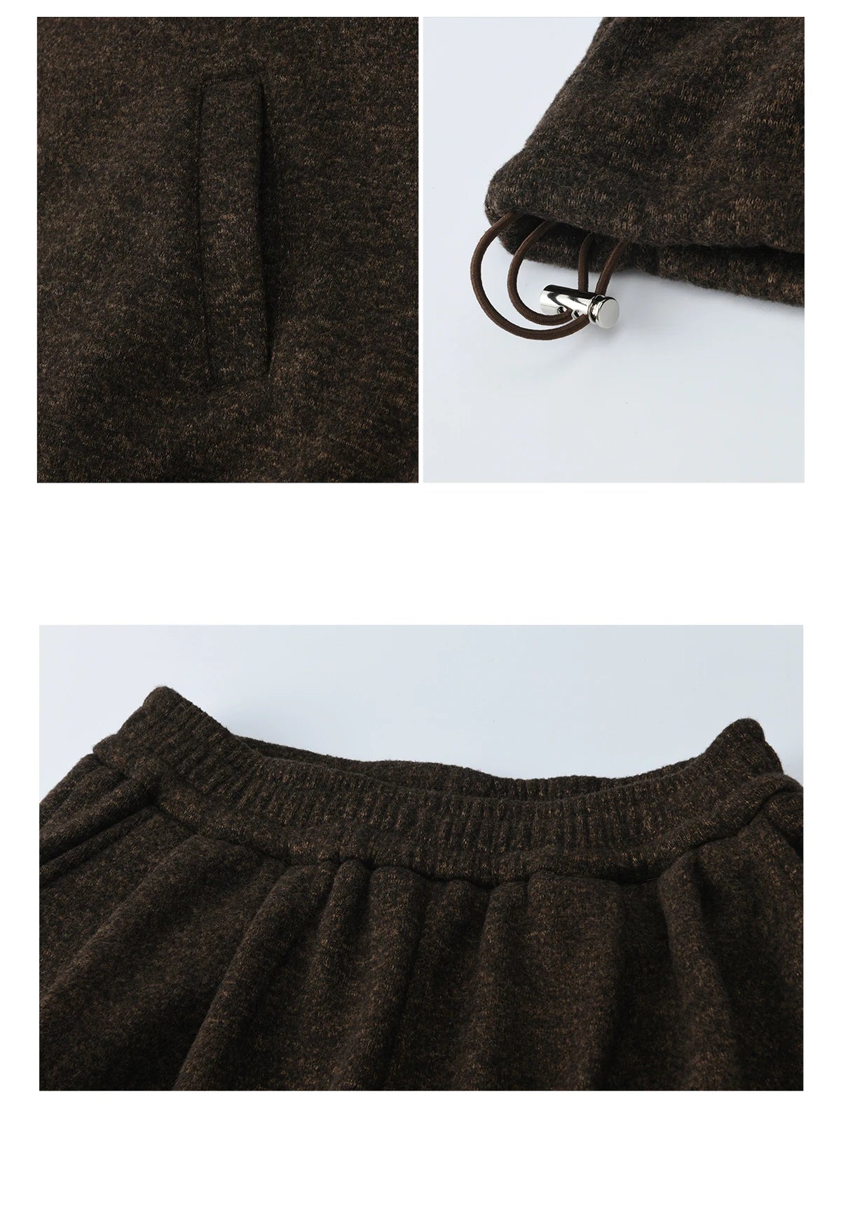 Mishow Brown Faux Fur Hood Sweatshirt & Wide Leg Pants Set MXE94T1476