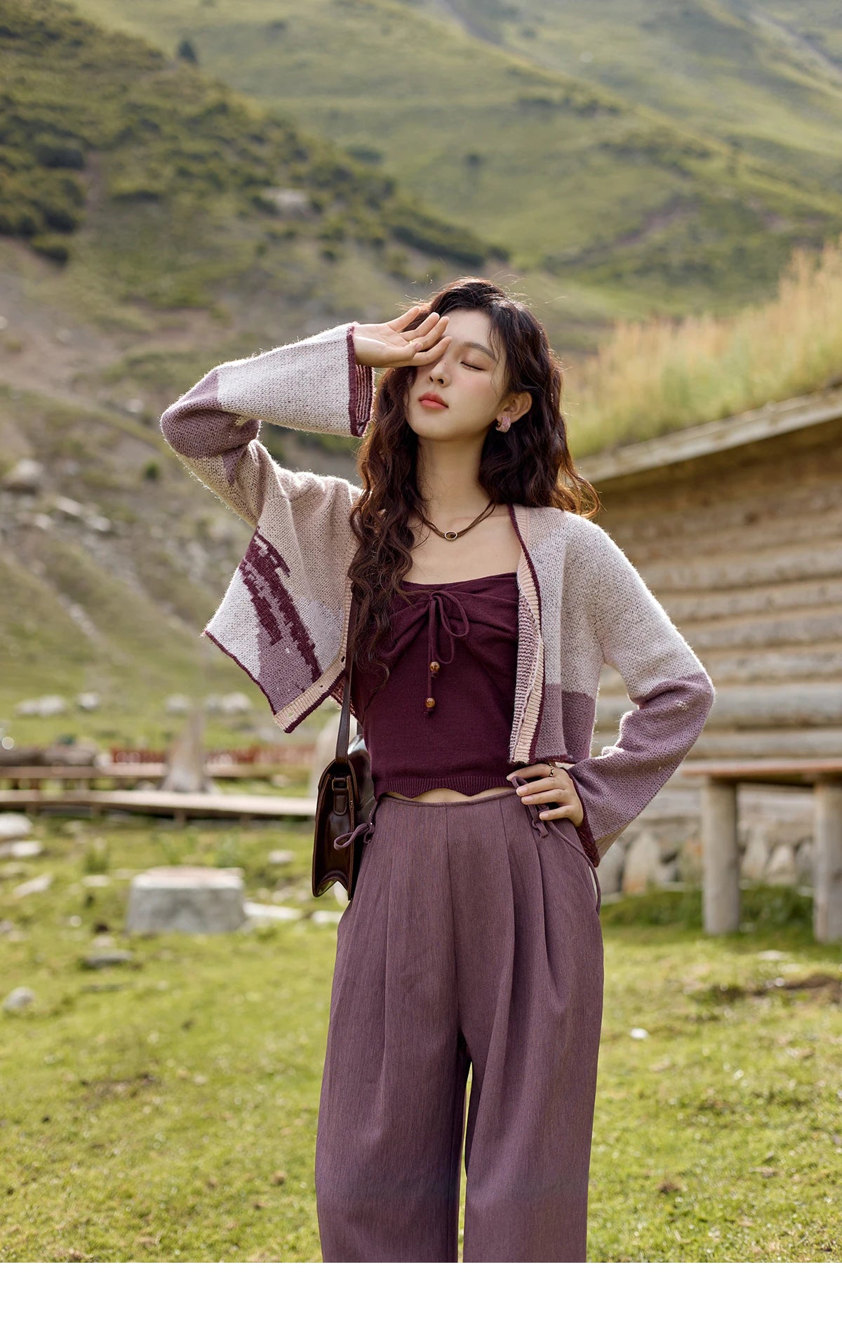 Mishow Purple Bow Tied Beaded Suspender Top MXD42Z0703