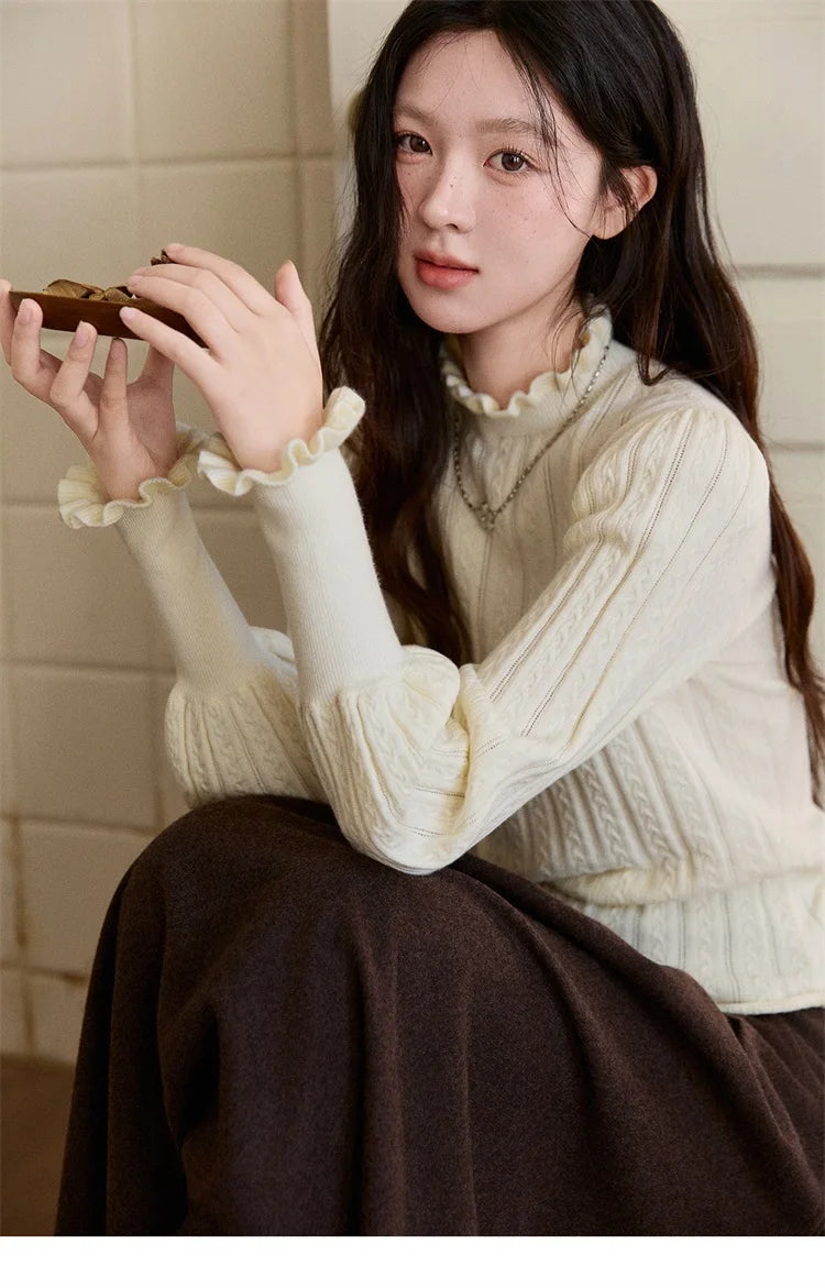 Mishow Half Turtleneck Ruffle Lantern Sleeve Top MXE93Z2810