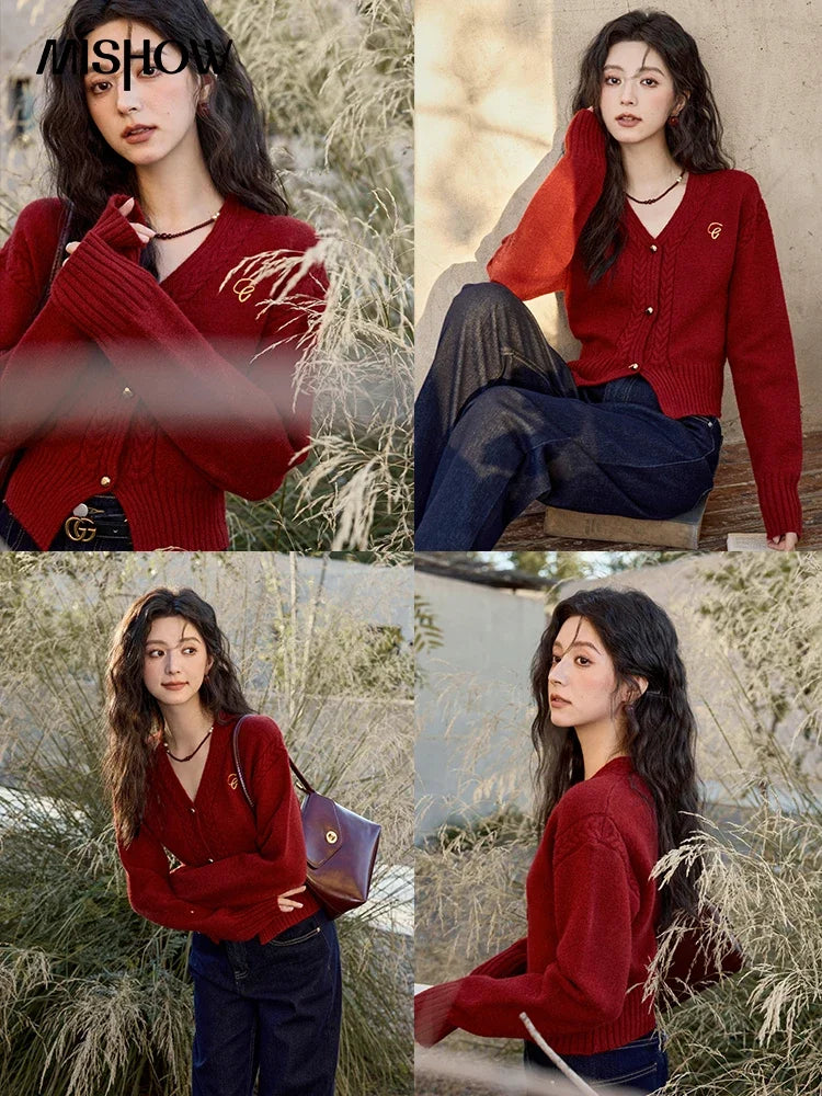 Mishow Elegant V-Neck Vintage Short Cardigan MXD48Z0848